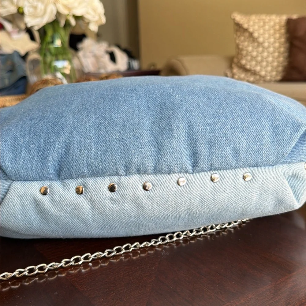 Nunoo Casual Denim Hobo Bag with Chain Strap - Blue